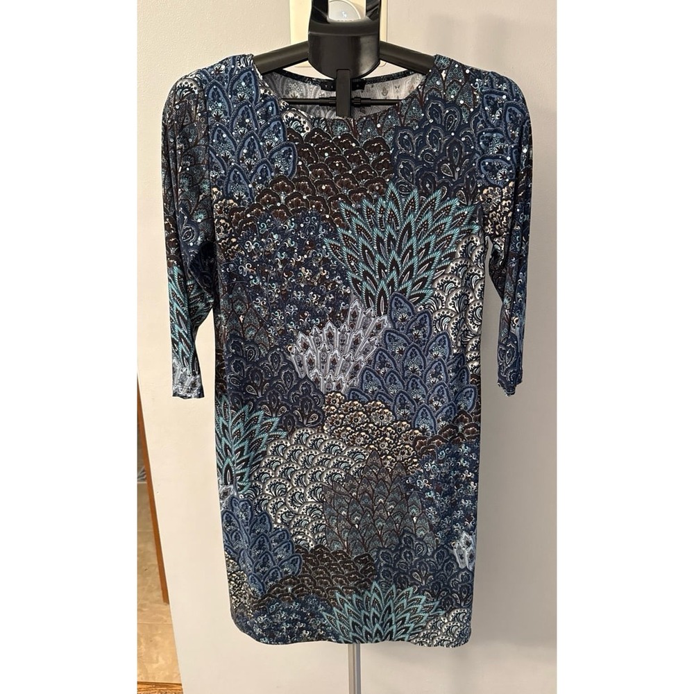 Tiana B Women's Multicolor Blue Sequin Quarter Sleeve Sheath Dress Size Medium